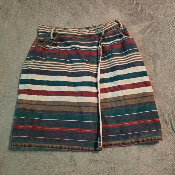Gitano Dresses & Skirts - Vintage Gitano Jeanswear Striped Wrap Skirt Womens 13/14 Multicolor Cotton USA